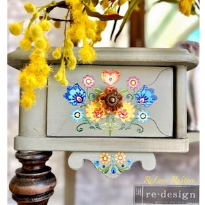 Floral Polish Furniture Transfer - Folk Art - Redesign with Prima Mini Decal