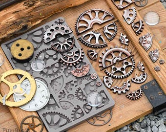 Halves & Quarters Prima Decor Mould - Steampunk Gears Silicone Mold 5"x 8"