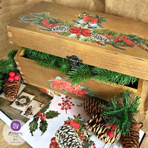 Classic Christmas Small Furniture Transfer, Redesign with Prima Mini Transfer, Holiday Craft Decal