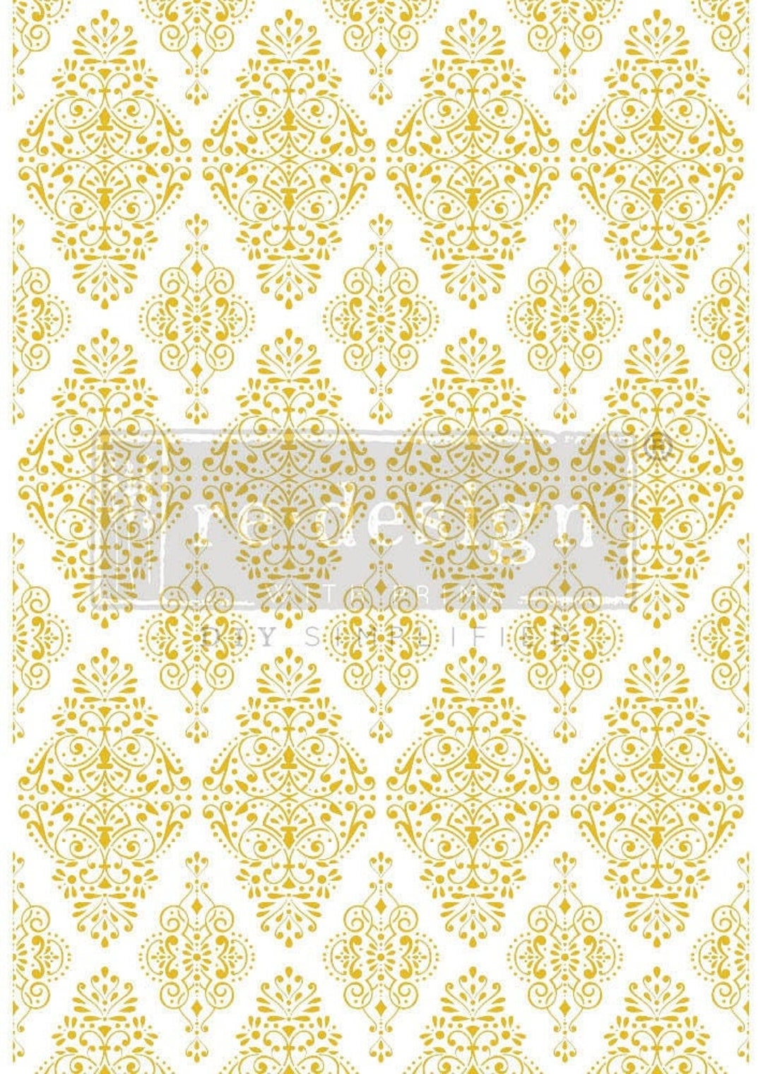 Gold Damask Kacha Furniture Decor Transfer, Redesign With Prima, Rub on
