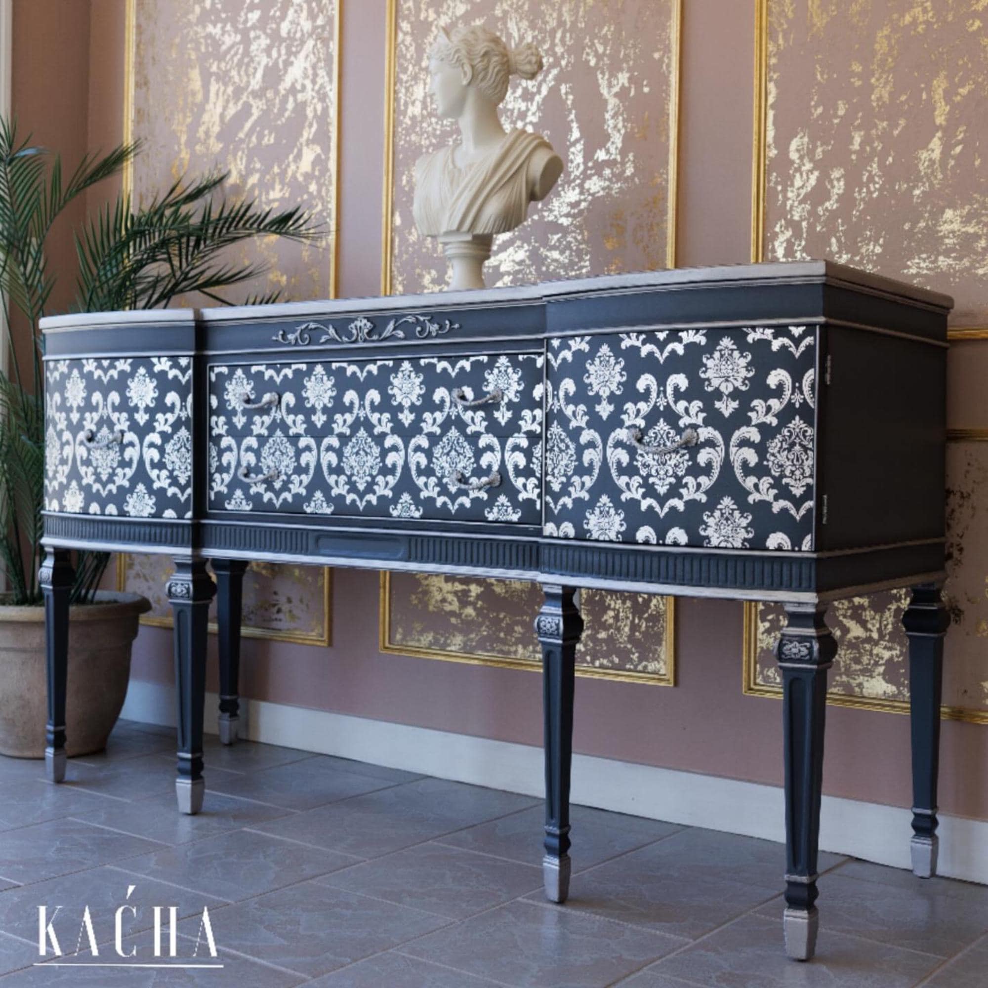 Kacha Silver Foil Transfer ∙ Silver House of Damask ∙ Rub On Furniture Transfer ∙ Redesign with Prima Decor Transfer 18"x 24" New
