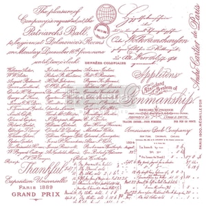 May include: A vintage-style design with faded burgundy text on a cream background. The text includes cursive script, lists of names, and the words "Thankful" and "Grand Prix Paris 1889". The design has a classic, antique aesthetic.