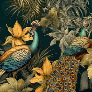 A Peacock Pair Furniture Decoupage Paper, MINT by Michelle Large A1 Sheet