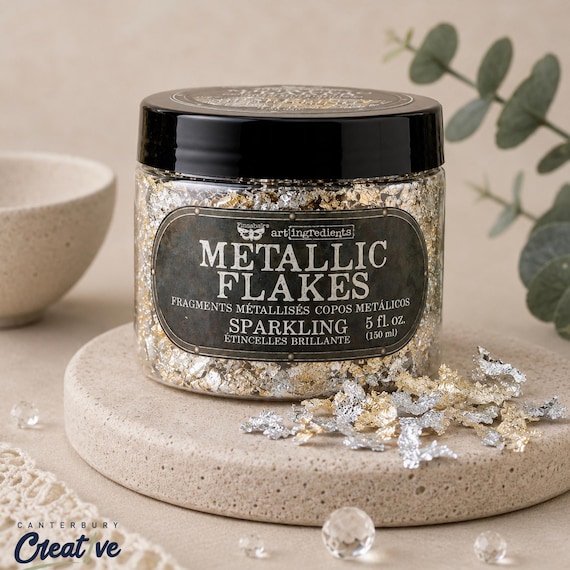 Sparkling Metallic Foil Flakes - Finnabair with Prima Gold & Silver Leaf Flakes