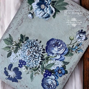 Indigo Petals Furniture Transfer - Redesign with Prima Mini Decal - Blue Florals