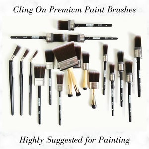 May include: A collection of paint brushes with black handles and natural bristles. The brushes are arranged on a white surface. The text "Cling On Premium Paint Brushes" and "Highly Suggested for Painting" is visible at the top and bottom of the image.