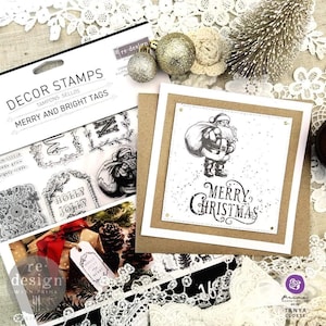 Merry & Bright Holiday Craft Stamp - Redesign with Prima Decor Stamp - 8.5"x 11"