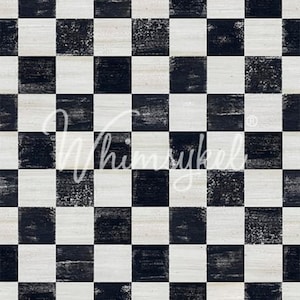 May include: A repeating pattern of black and off-white squares arranged in a grid. Each black square features a distressed, textured finish with visible brush strokes. The word Whimsykel is written in a white cursive script across the center.