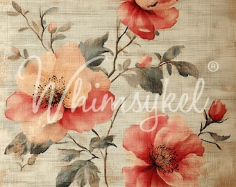 Linen Flowers Furniture Decoupage Paper - Whimsykel Designs Tissue Sheet