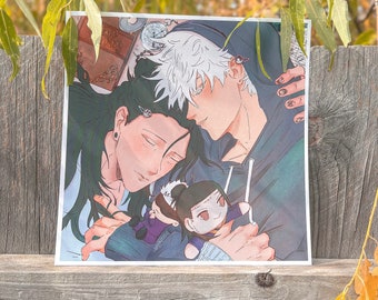 SatoSugu Art Print - Plushie Cuddle - Jujutsu Kaisen Sastoru Gojo Suguru Geto Fanart