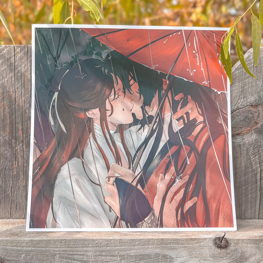 Hualian Silver Foil Art Print - Kissing in the Rain - Xie Lian Hua