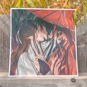 Hualian Silver Foil Art Print - Całowanie się w deszczu - Xie Lian Hua Cheng Błogosławieństwo urzędnika nieba Tian Guan Ci Fu TGCF MXTX Fanart