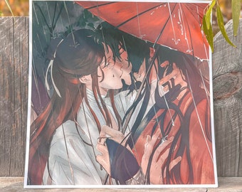 Impresión de arte de lámina de plata de Hualian - Besos bajo la lluvia - Xie Lian Hua Cheng Heaven Official's Blessing Tian Guan Ci Fu TGCF MXTX Fanart