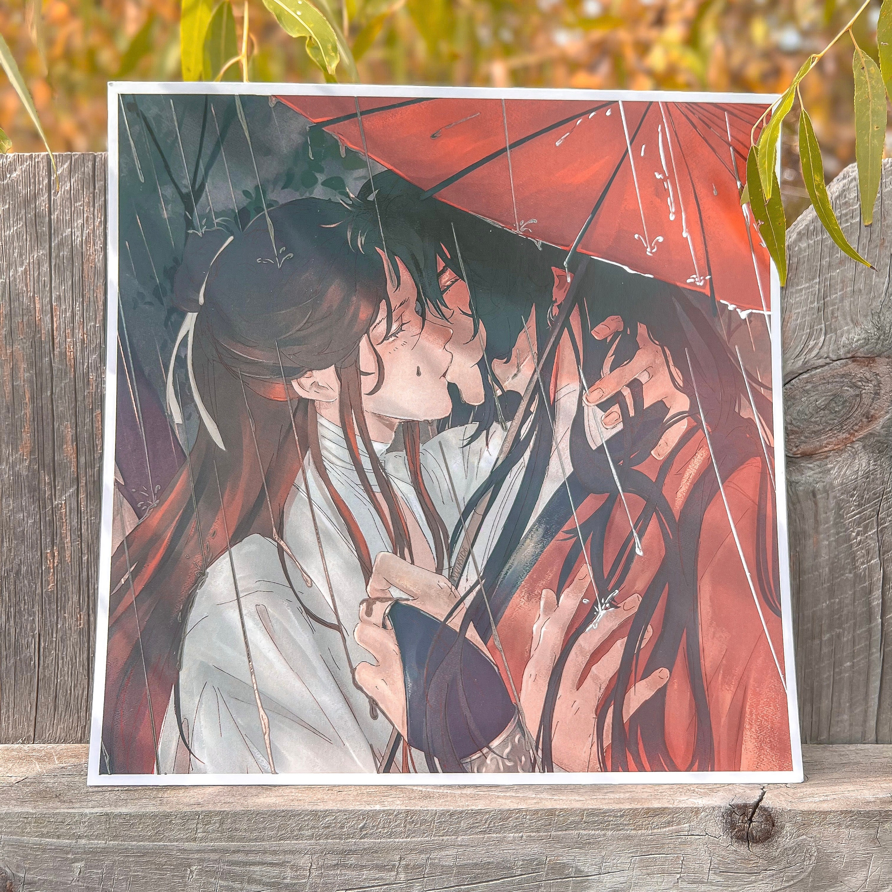 Hualian Silver Foil Art Print - Kissing in the Rain - Xie Lian Hua Cheng Heaven Official's Blessing Tian Guan Ci Fu TGCF MXTX Fanart