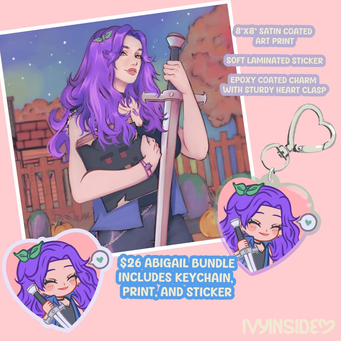 Stardew Valley Abigail Art Pack – Print, Sticker & Keychain Fanart ...