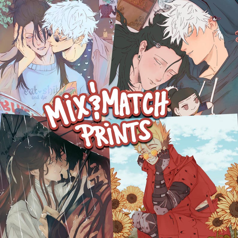 Stampa artistica di Ivy - Satosugu Gojo Geto JJK Jujutsu Kaisen - Trigun Vash - Fanart della benedizione ufficiale del Paradiso TGCF di Hualian Hua Cheng Xie Lian immagine 1