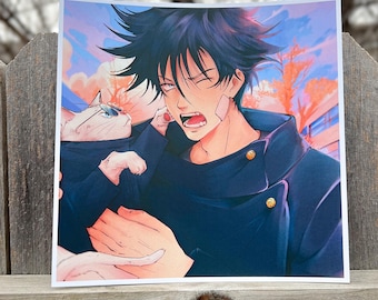 Megumi Art Print - Gojo Gato and Gumi - Jujutsu Kaisen Fushiguro Fanart
