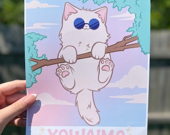 Gojo Kitty Art Print - Hang in There - Jujutsu Kaisen Sastoru Gojo JJK Fanart