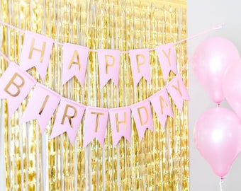 Pink & Gold Birthday Decoration Kit, Balloons, Banner, Backdrop (11-Piece)