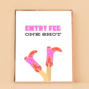 Westerse toegangsprijs: One Shot Sign, Cowgirl Bachelorette Decoratie Sign, Vrijgezellenfeest, Print - INSTANT Digitale Download