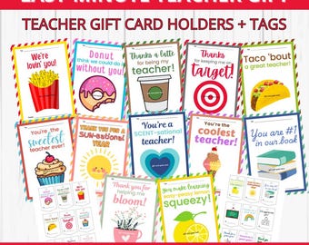 Porta carte regalo stampabile per insegnanti, etichette di ringraziamento, regalo di apprezzamento di fine anno