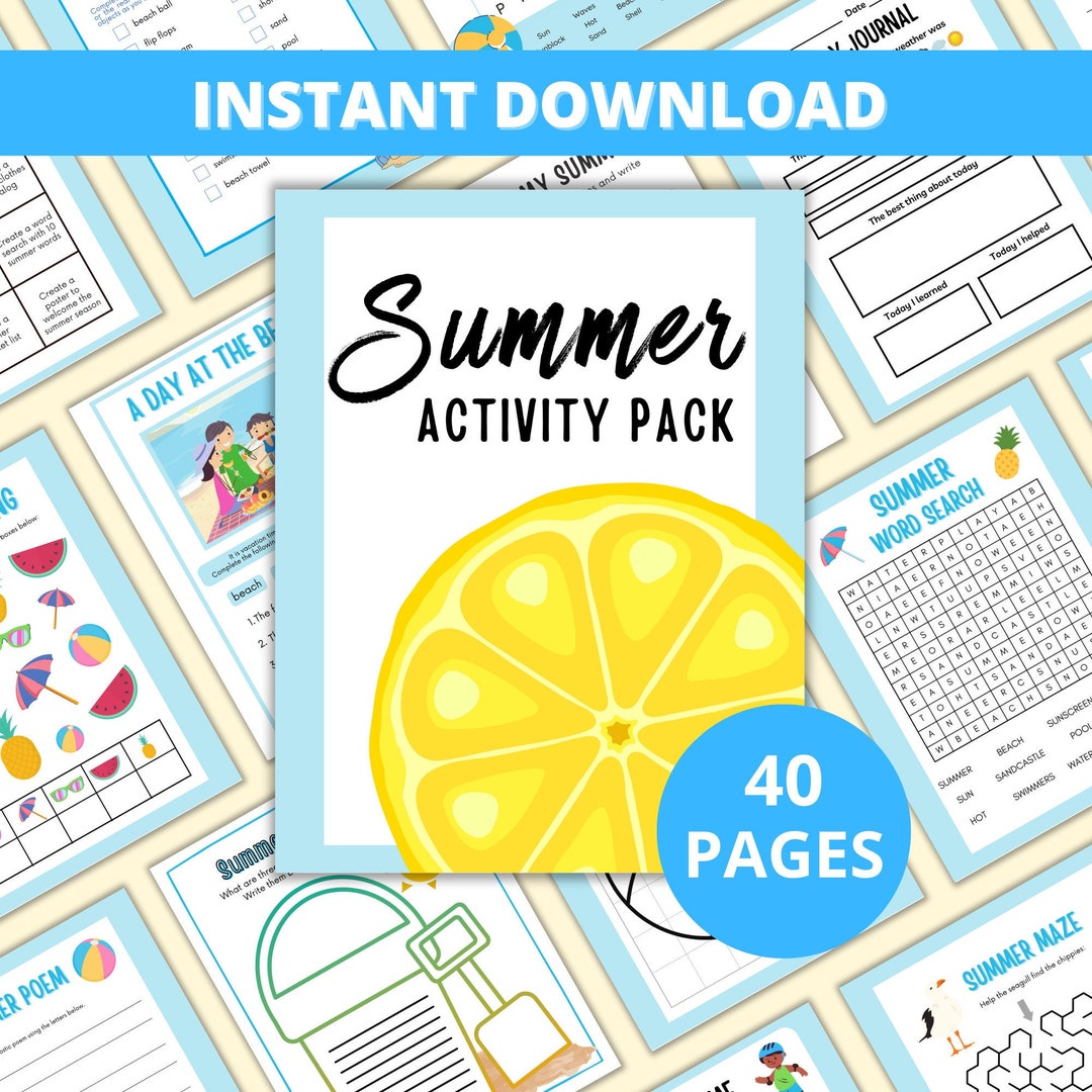 Summer Activity Book for Kids Summer Activity Pack Summer Ideas for Kids Printable Summer ...
