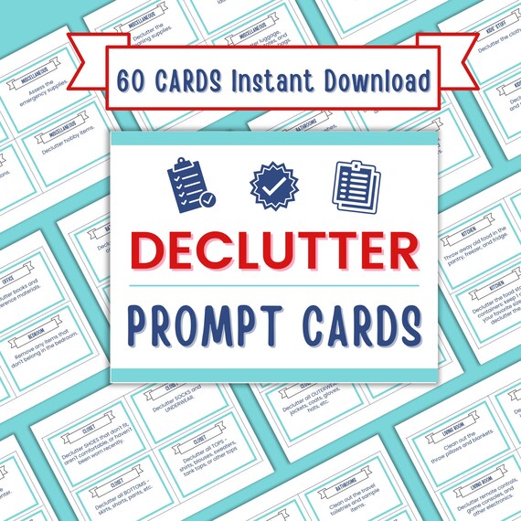 Declutter Prompt Cards Printable, 30-Day Decluttering Challenge Cards, Minimalist Home Reset PDF