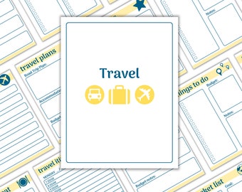Planer podróży do druku – plan wakacji, listy rzeczy do spakowania (wersja cyfrowa do pobrania)