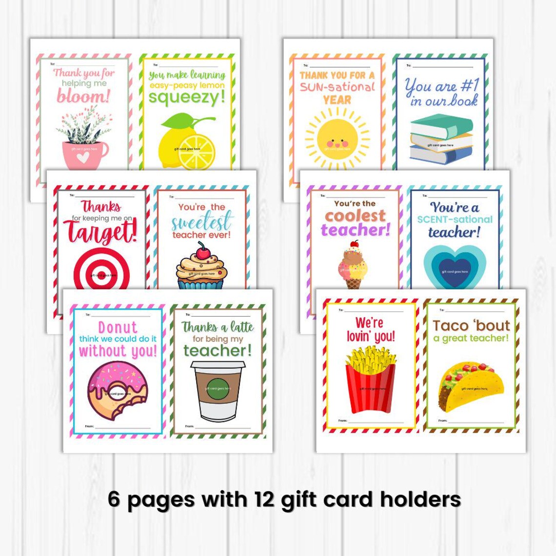 Teacher Gift Card Holder Printable, Thank You Tags, End of Year ...
