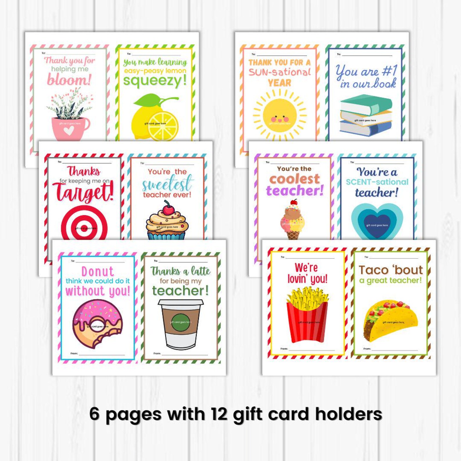 Teacher Gift Card Holder Printable, Thank You Tags, End of Year ...