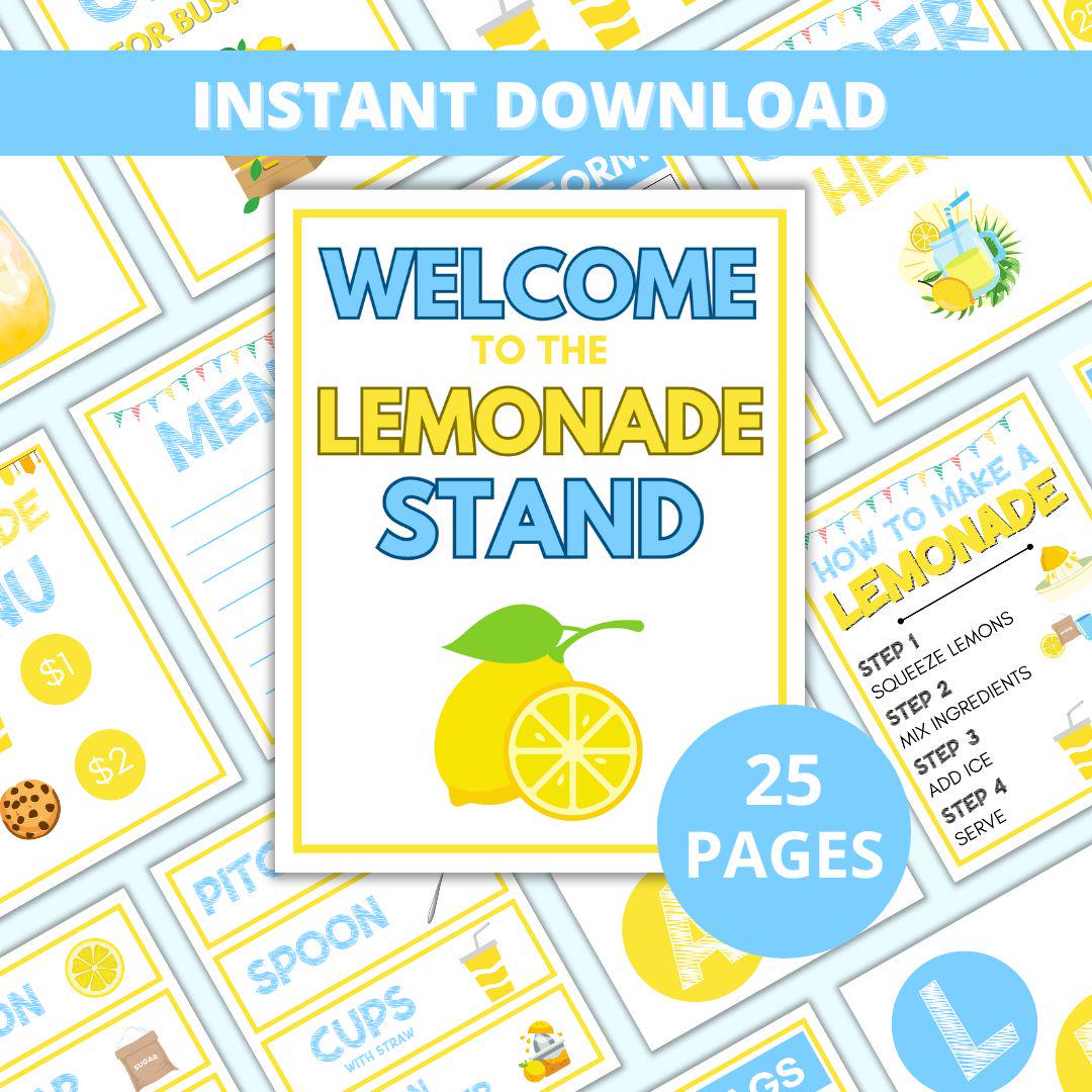 Lemonade Stand Printables Kit: Kids Pretend Play (Digital Download)