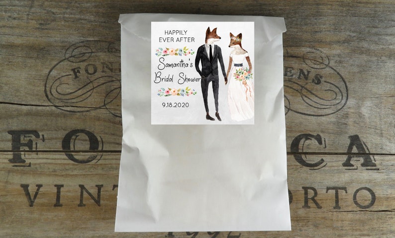 Party  VB Paper Favor Bags With Personalized Watercolor Fox Labels Wedding Favor WCA Kraft Glassine Or White Favor Bags Shower
