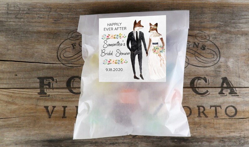 Party VB Paper Favor Bags With Personalized Watercolor Fox Labels Wedding Favor WCA Kraft Glassine Or White Favor Bags Shower