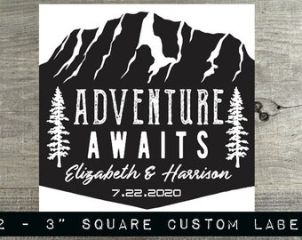 Personalized Stickers | Adventure Awaits Labels | Wedding Favor Stickers |  Outdoor Wedding  Favor Labels | Party | Shower - SLO - AA