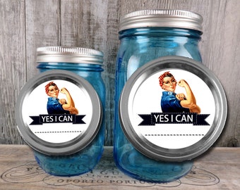 Canning Labels - Canning Stickers - Mason Jar Stickers - Cooking Labels - Kitchen Labels - Rosie The Riveter - Canning Jar Labels - WOL