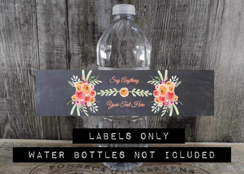 Party Personalized Water Bottle Labels Custom Water Bottle Labels Peach Coral Wedding Shower WB WCP Wedding Reception
