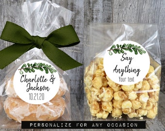 Personalized Flat Bottom Cellophane Favor Bags - Botanical Greenery | Wedding Favor | Shower Favor  | Standing Bags | Custom Favor - SB - SG