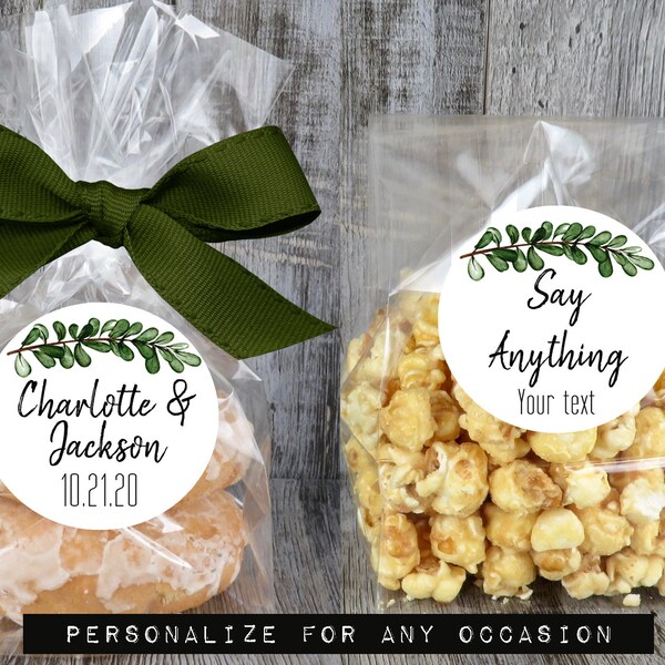 Personalized Flat Bottom Cellophane Favor Bags - Botanical Greenery | Wedding Favor | Shower Favor  | Standing Bags | Custom Favor - SB - SG