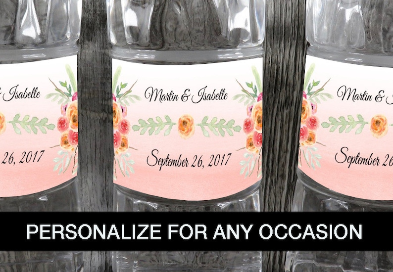 Party Personalized Water Bottle Labels Custom Water Bottle Labels Peach Coral Wedding Shower WB WCP Wedding Reception