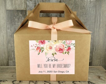 Bridesmaid  Box | Blush Wedding Personalized Gable Box | Maid Of Honor Box | Bride's Maid Proposal Gable Box | Wedding Favor Box - BM - BF