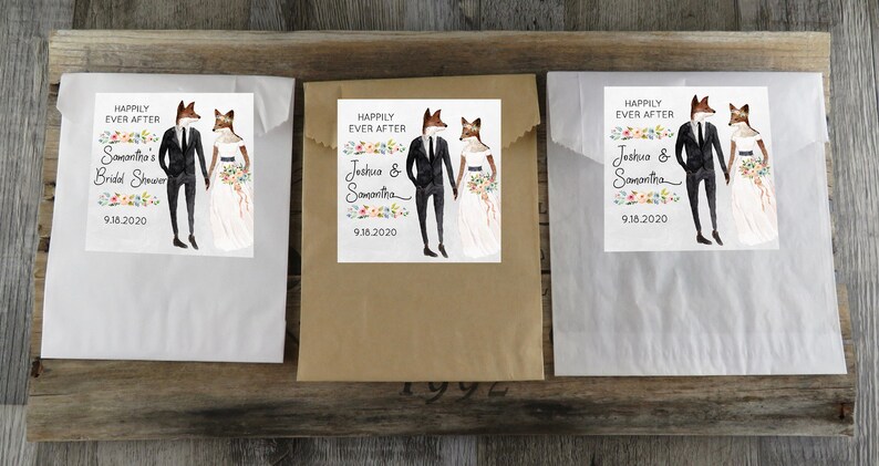 Party VB Paper Favor Bags With Personalized Watercolor Fox Labels Wedding Favor WCA Kraft Glassine Or White Favor Bags Shower