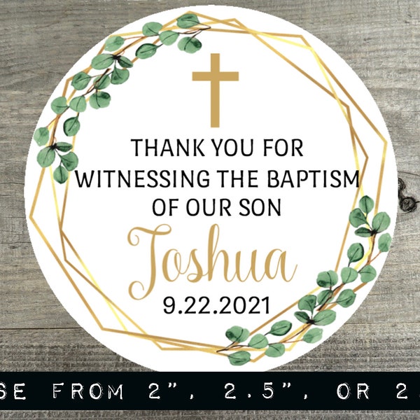 Personalized Minimalist Greenery Baptism Sticker Favor Labels  | Baptism Favor Stickers | Favor Labels | Party Favors - RLO - MGO