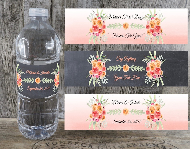 Party Personalized Water Bottle Labels Custom Water Bottle Labels Peach Coral Wedding Shower WB WCP Wedding Reception