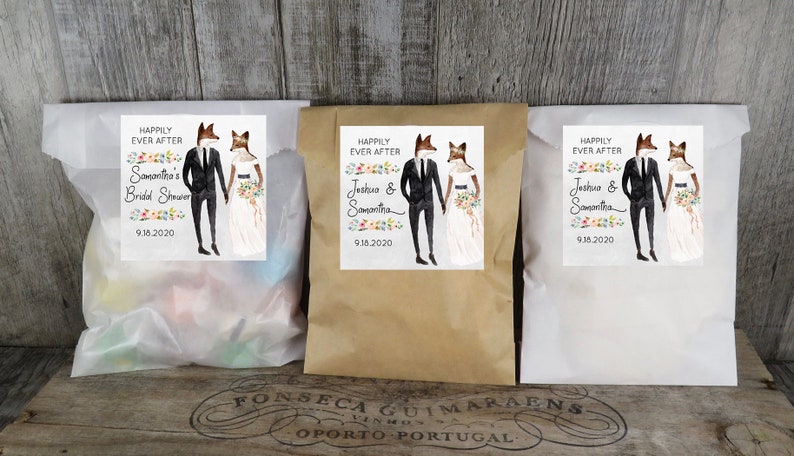 Party VB Paper Favor Bags With Personalized Watercolor Fox Labels Wedding Favor WCA Kraft Glassine Or White Favor Bags Shower