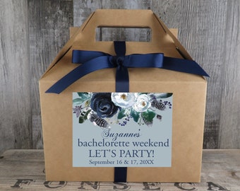 Bachelorette Weekend  Box | Navy Blue Floral Personalized Gable Box | Bachelorette Party | Bachelorette Gable | Wedding Favor Box - BM -NBF