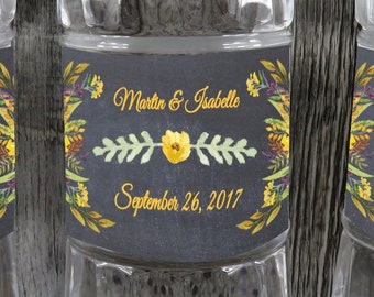 Personalized Water Bottle Labels - Custom Water Bottle Labels  Yellow Watercolor Wedding - Party - Shower - Wedding Reception - WB - YCF