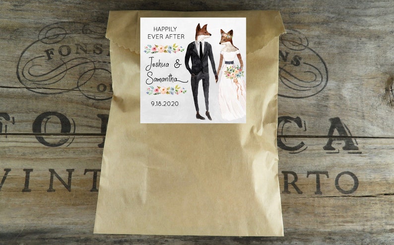 Party VB Paper Favor Bags With Personalized Watercolor Fox Labels Wedding Favor WCA Kraft Glassine Or White Favor Bags Shower