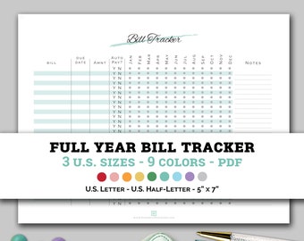 Yearly Bill Tracker Printable Bullet Journal Insert for Money Management - Bill Organizer Payment Tracker - Letter, Half-Letter, 5"x 7" Size