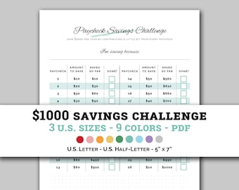 Savings Challenge Printable Insert for Planners and Bullet Journals - Money and Saving Tracker - Letter, Half-Letter, 5"x 7" Size