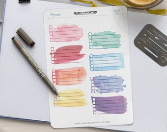 Watercolor Journal 5-Item To-Do List Stickers for Bullet Planners | Functional Checklist BuJo Sticker Sheet, Cute Stickersheet - 105-H
